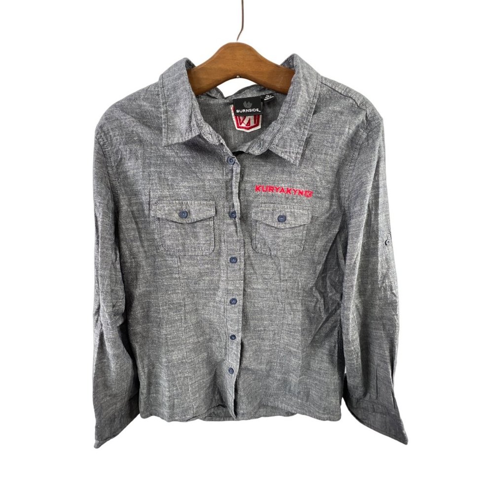 Kuryakyn Burnside Chambray Long Sleeve Button Down Shirt Womens XL Gray Cotton